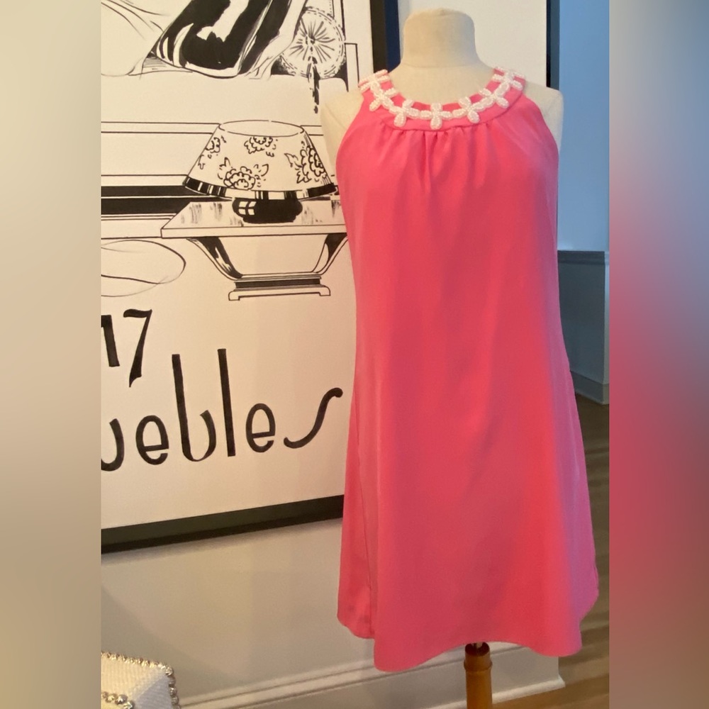 Skirtin Around Womens Sleeveless Pink Silk Dress w Pearl Flower Details / Size 6
